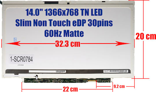Лаптоп Екран 14" LED / Тънък / Сензорен / 60Hz 1366x768 Матов за Laptop Lp140wh6-tsa3 1-SCR0784