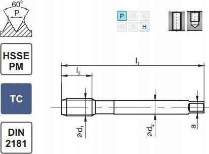Fanar Резба M 8x1 Ngmm/2-p Din-2181 6hx Hsse-pm Ticn Hrc40 6032643 5900920280306