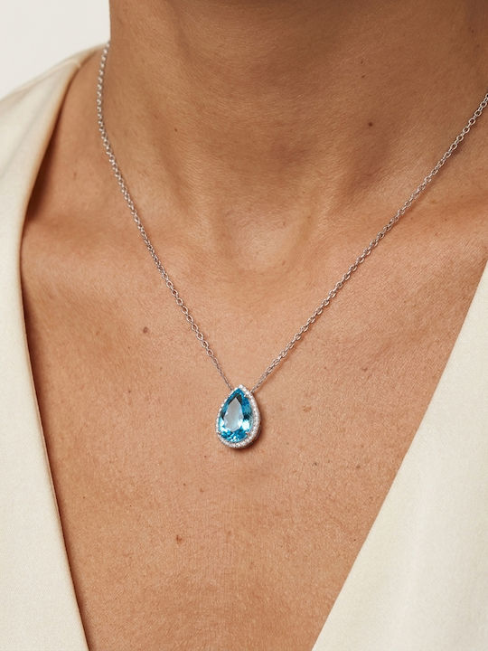 Necklace with Tear Design in 18k White Gold Light Blue Necklace with Tear Design in 18k White Gold Light Blue