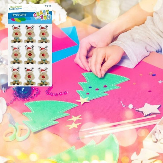 Craft with Fun Weihnachtsaufkleber Mit Rentier Muster 3x3cm 9Stücke