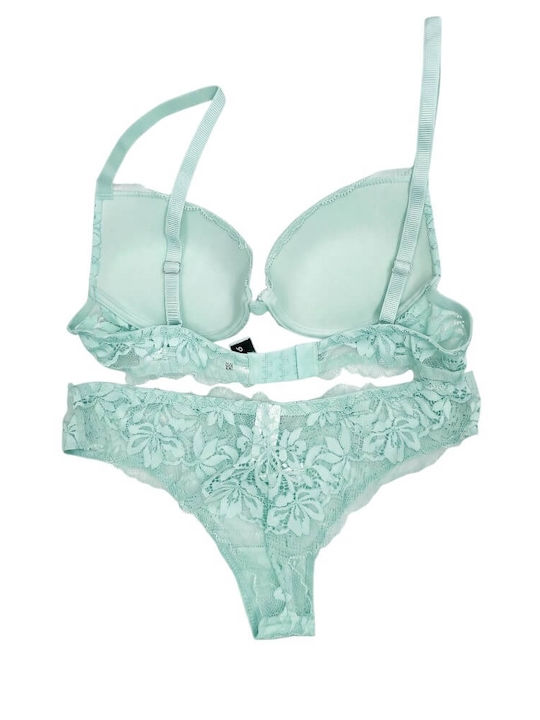 Lormar Вераман Комплект Дантелено Push Up Сутиен Cup B Бразилски Бикини Rosa 50406