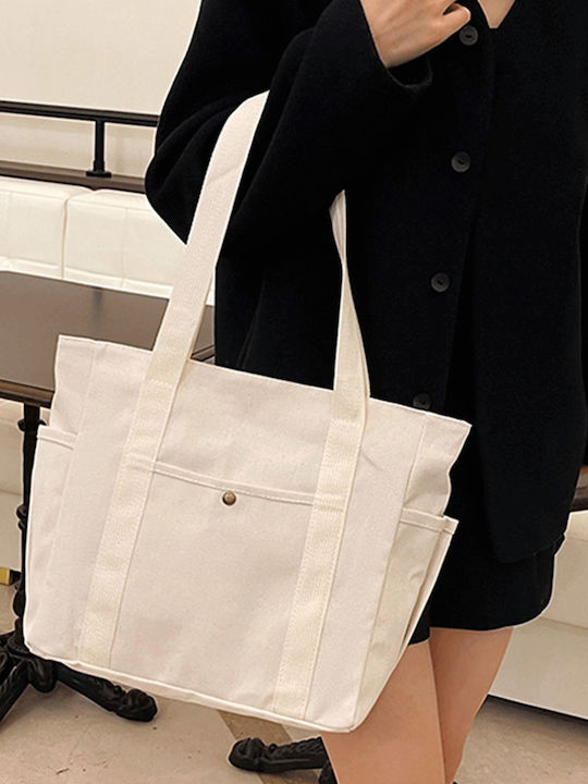 Geantă Shopper Dama Din Material Albă