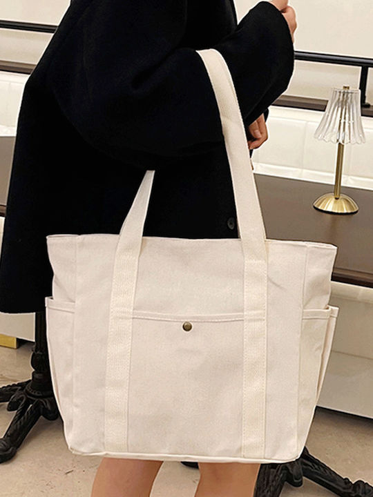 Υφασμάτινη Γυναικεία Shopper Τσάντα Λευκή