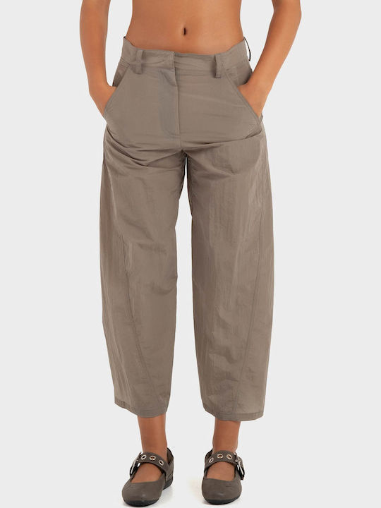 Damen Stoff Capri Hose Hell Olivgrün