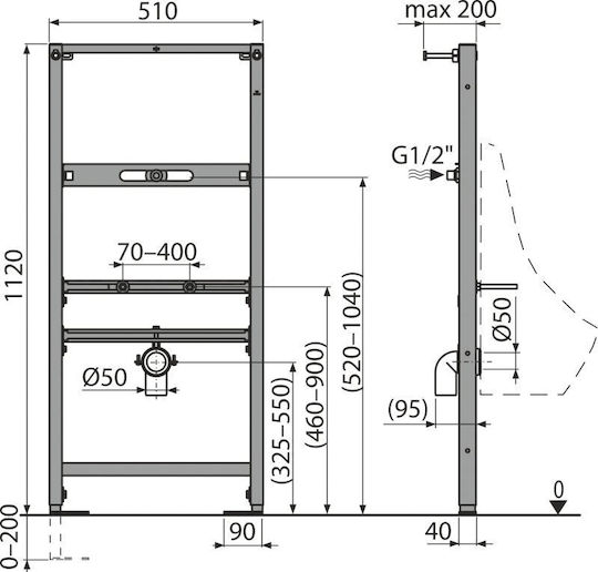 Alcadrain A107/1120 Wall Hung Urinal Mounting Frame Metal 1120mm