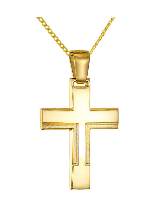 Papoulidis Jewellery Мъжки Златен Кръст 14 Карата Двулицев С Кръстосано Без Верижка