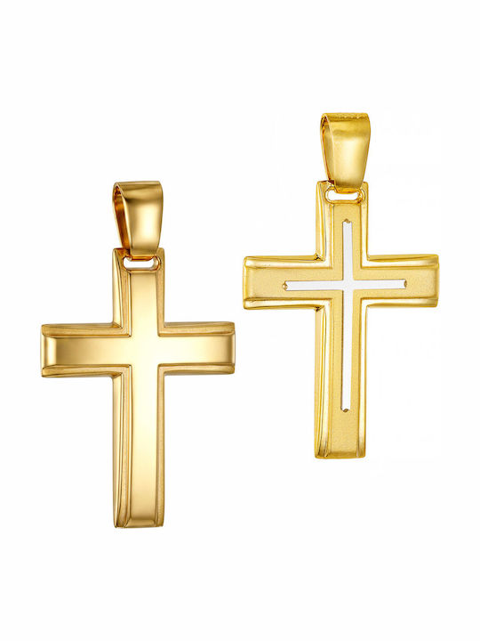 Papoulidis Jewellery Мъжки Златен Кръст 14 Карата Двулицев Без Верижка
