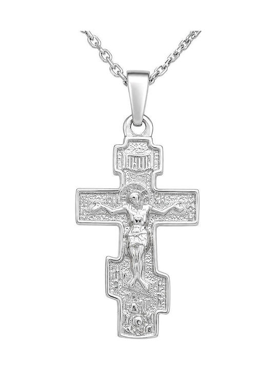 Xryseio Men's Cross with Crucified in Silver Without Chain