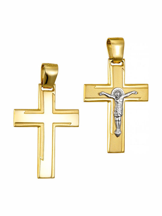 Papoulidis Jewellery Мъжки Златен Кръст 14 Карата Двулицев С Кръстосано Без Верижка