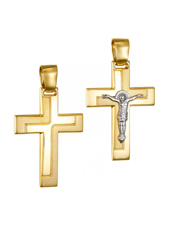 Papoulidis Jewellery Мъжки Златен Кръст 14 Карата Двулицев С Кръстосано Без Верижка