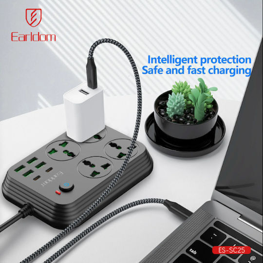 Earldom Power Strip Sc25 Eu 4 Sockets 4 USB-A 2 USB-C Cable 2m