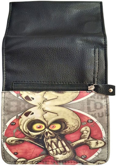 Kalliopi Silver Tabaktasche Künstliches Leder Design Totenkopf 14x8cm
