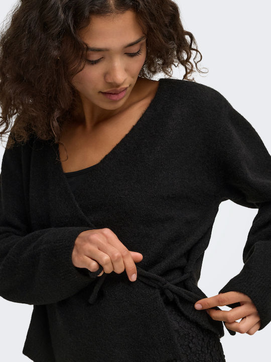 Damen Bluse Langärmelig mit V-Ausschnitt Schwarz