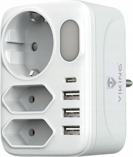 Viking Steckdosenleiste 3 Steckdosen mit USB-A und 1 USB-C