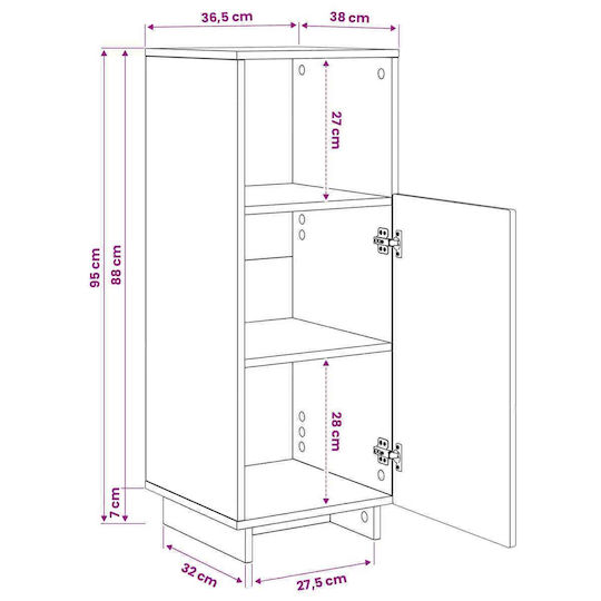 vidaXL Ντουλάπι Ντουλάπι Μπάνιου 36.5x38x95cm Γκρι