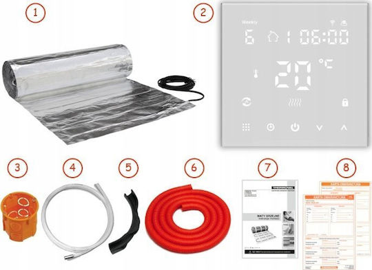 Thermoval Set Încălzire în Pardoseală Wt 2010 Al Covoraș Încălzitor 2.5m² Wi-fi Termostat Tvt45