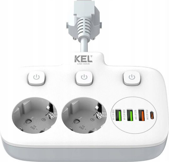 Plastrol Single Socket with 3 USB-A, USB-C and Switch