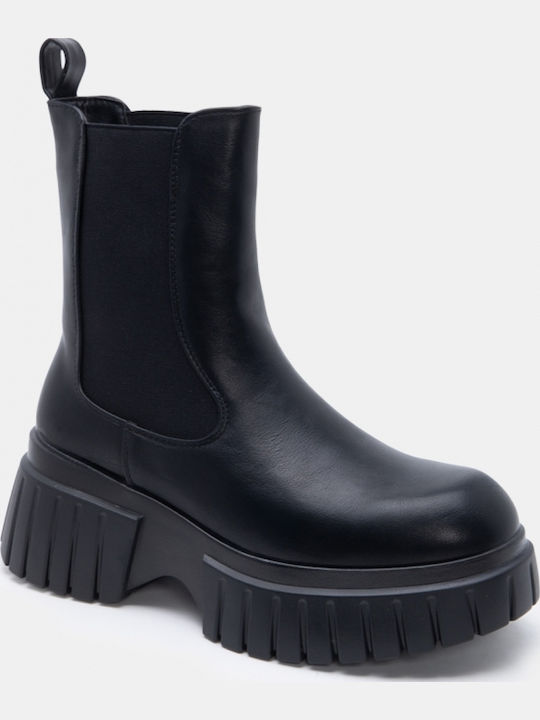 Ghete Dama Chelsea Din Catifea Cu Toc Mediu Negre