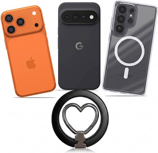 Zanaé Foldable Heart Ring Holder Iphone Magsafe Pixelsnap Black Silver