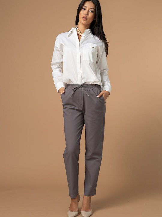 Calypso Women's Fabric Trousers in Relaxed Fit Grey