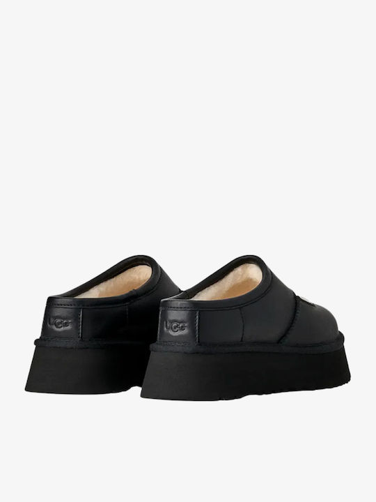 Mary Jane Leather Women's Winter Slippers Black
