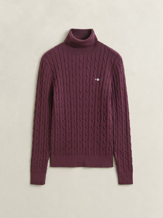 Women's Long Sleeve Cotton Turtleneck Sweater Burgundy