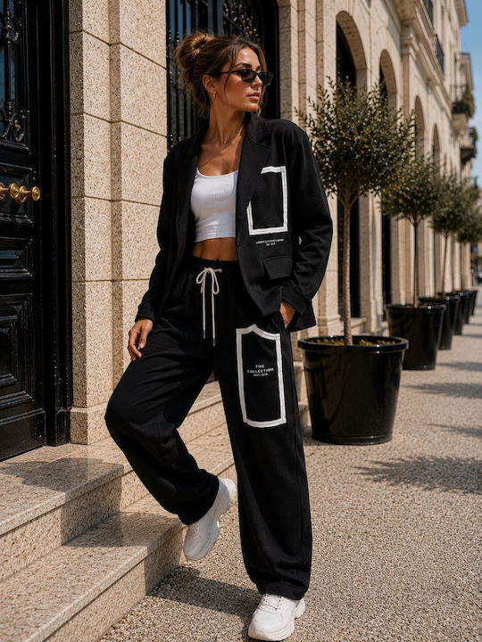 Damen Schwarz Set mit Hosen für Damen mit Gummiband in Entspannt Passform