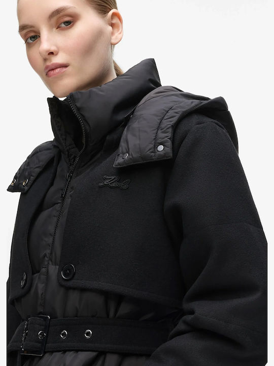 Long Women's Puffer Jacket for Winter Black