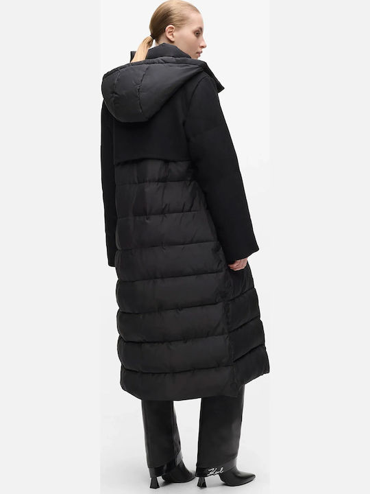 Long Women's Puffer Jacket for Winter Black