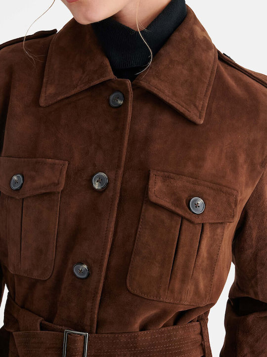 Suede Women's Jacket for Winter Brown