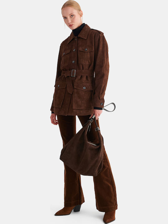 Suede Women's Jacket for Winter Brown
