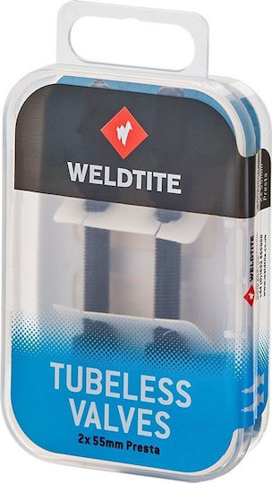 Weldtite Комплект Вентили Tubeless За Джанти 2 X 55mm Presta Черен