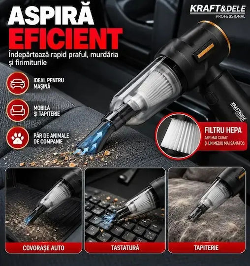 Kraft & Dele Aspirator de Mână și Suflantă Auto 2 în 1 Reîncărcabil 12V 100W