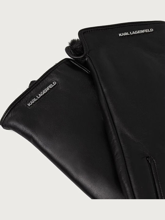 Black Women's Leather Touch Gloves with Fur