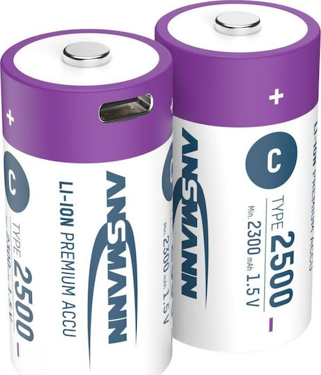 Ansmann Wiederaufladbare Batterien C Li-Ion 2300mAh 1,5V 2 Stück
