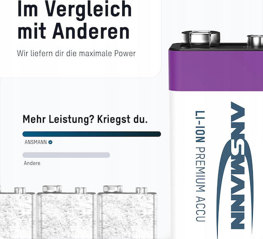 Ansmann Wiederaufladbare Batterie 9V Li-Ion 340mAh 1 Stück