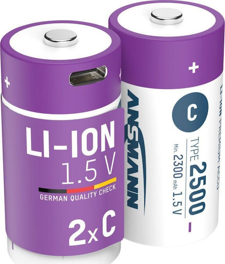 Ansmann Wiederaufladbare Batterien C Li-Ion 2300mAh 1,5V 2 Stück