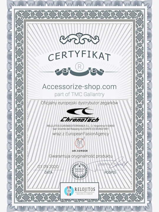 Chronotech Ανδρικό Ρολόι 30mm Χρονογράφος Μπαταρίας με Δερμάτινο Λουράκι Black