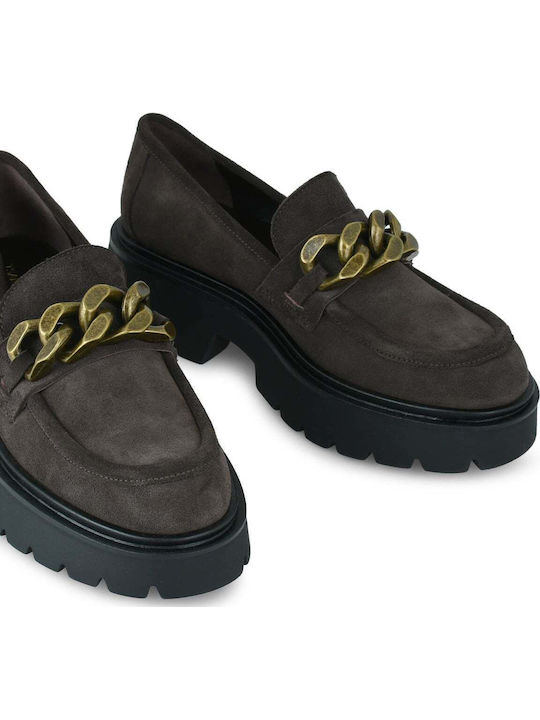 Leather Women's Loafers In Brown Color