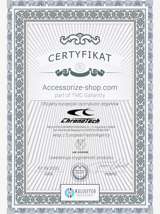 Chronotech Ανδρικό Ρολόι 38mm Χρονογράφος Μπαταρίας με Δερμάτινο Λουράκι Orange