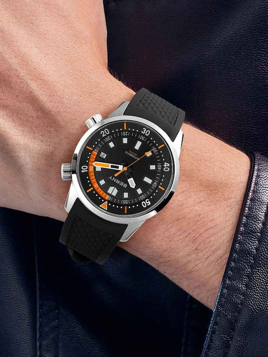 Berny Ceas Barbatesc 42mm Automat cu Curea din Cauciuc Neagră