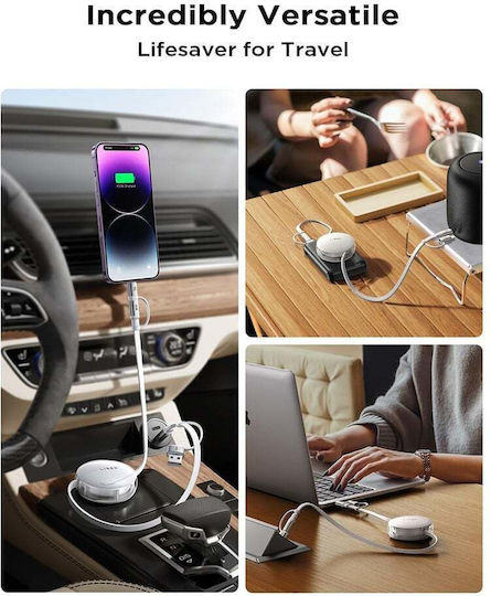 Lisen Подвижен / Джоб USB към Type-C / Lightning Кабел Бял 1m YL0123030001