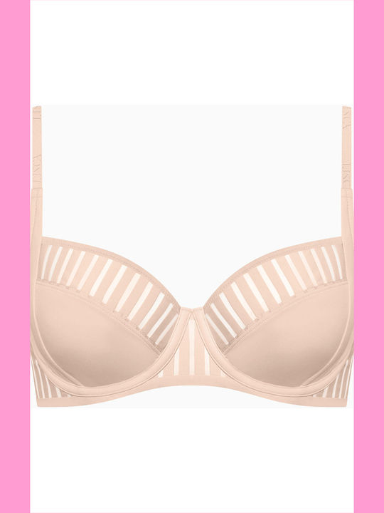 Beige Bra Without Padding With Underwire
