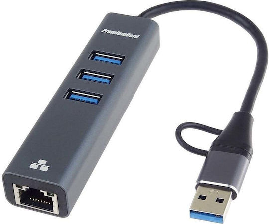 PremiumCord USB Hub 10 Ports USB 3.2 with USB-C / USB-A / Ethernet