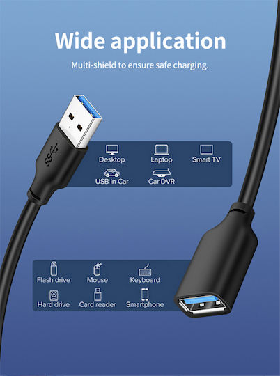 Cabletime USB 3.0 Кабел USB-A мъжки - USB-A женски Черен 1m CT-C160-U3-AMAFN