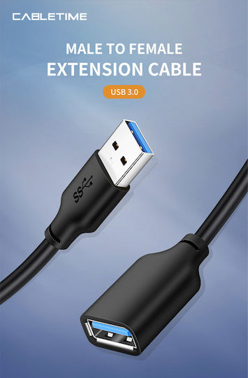 Cabletime USB 3.0 Кабел USB-A мъжки - USB-A женски Черен 1m CT-C160-U3-AMAFN