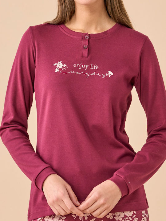 Noidinotte Winter Women's Cotton Pyjama Set Burgundy