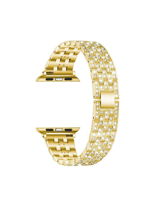 Apple Watch 42 44 45 46 49mm Xdfind Five Beads Full Diamond Metal Каишка Златиста