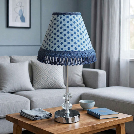 Crystal Table Lamp for E27 Fitting with Blue Shade and Silver Base