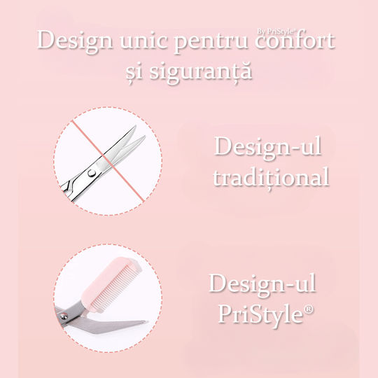 Set profesional de îngrijire a sprâncenelor Foarfecă de precizie Lamă de ras protectoare Ideal pentru modelare și întreținere de calitate salon acasă Design ergonomic Roz Pristyle